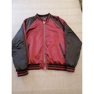 Forever 21 Men XXL Maroon Black Bomber Jacket Stylish Casual Everyday Outerwear